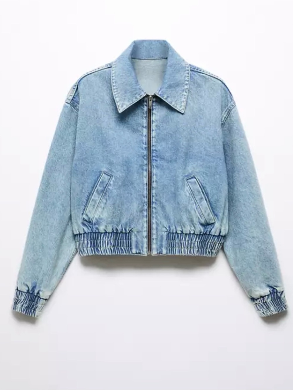Mango Light Wash Denim Zip Jacket
